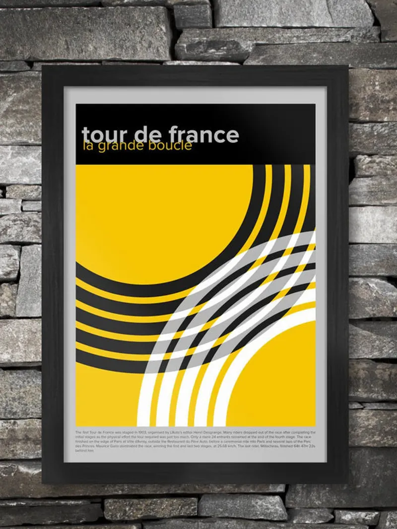 Tour de France - Geometric Cycling Poster Print - A3 Black Frame